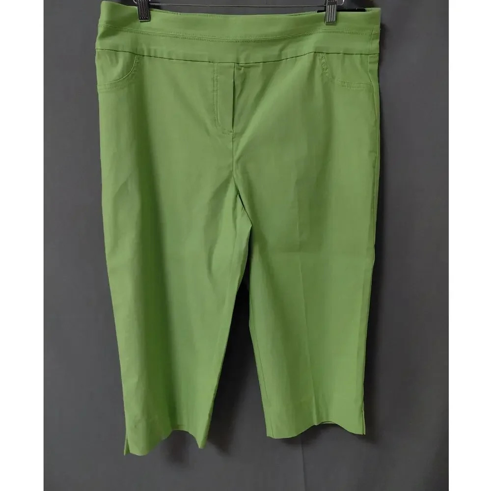 NWT Alfred Dunner Allure Capri Green Modern Fit Stretch Pants Women Size 14